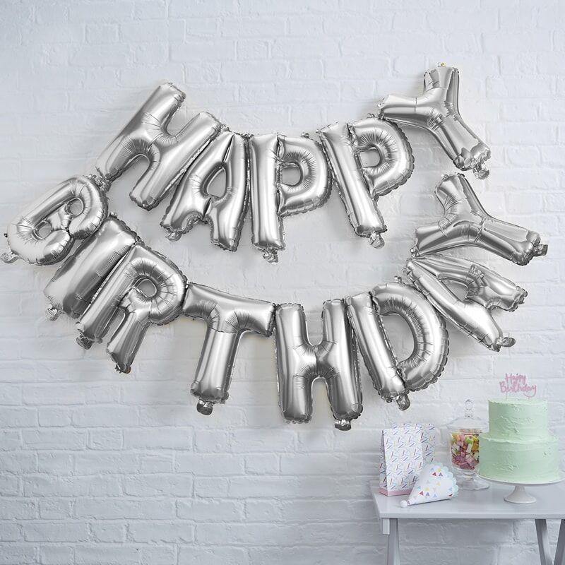 Happy Birthday Ballon guirlande - Sølv