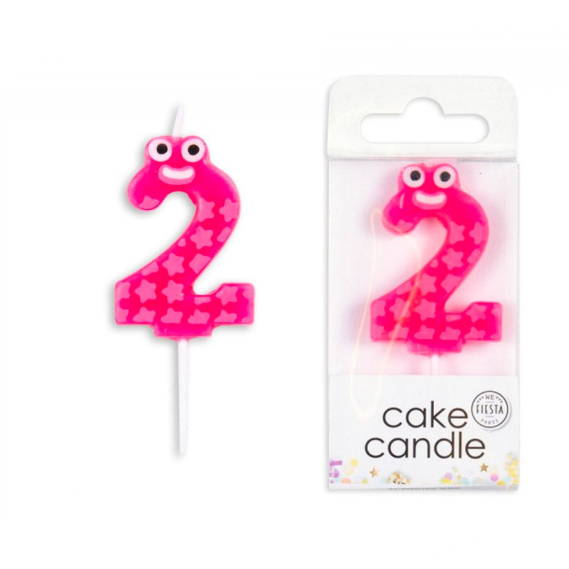 2 års pink funny face kagelys