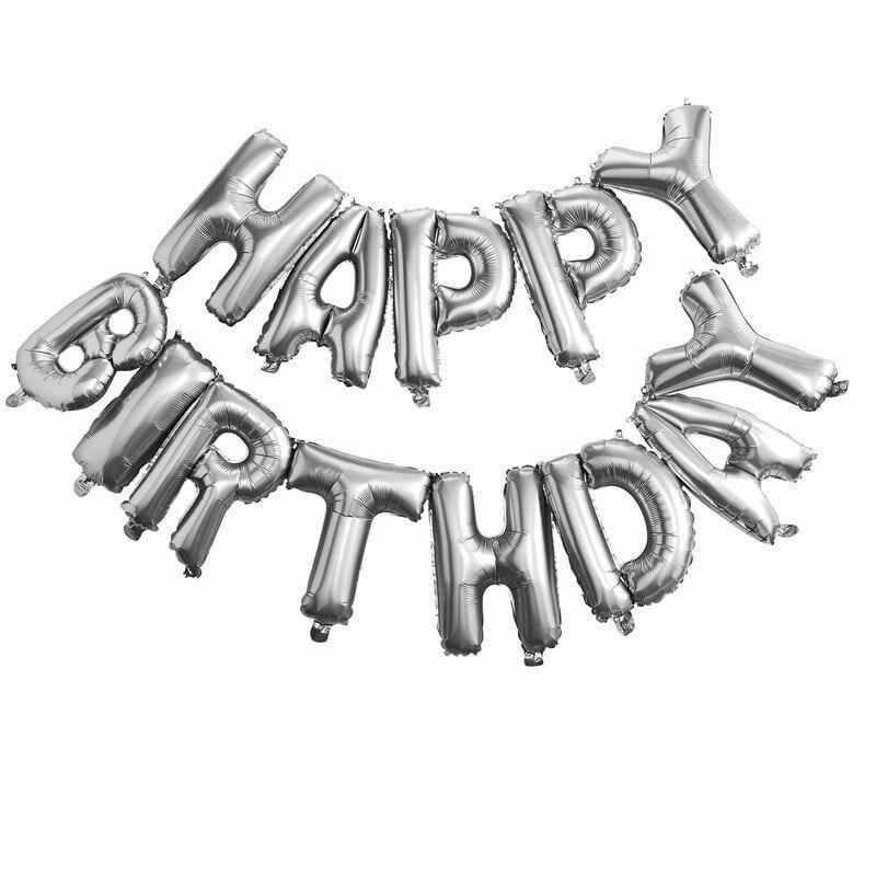 Happy Birthday Ballon guirlande - Sølv