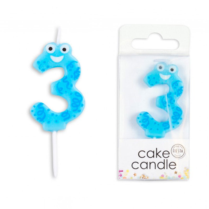 3 års blå funny face kagelys