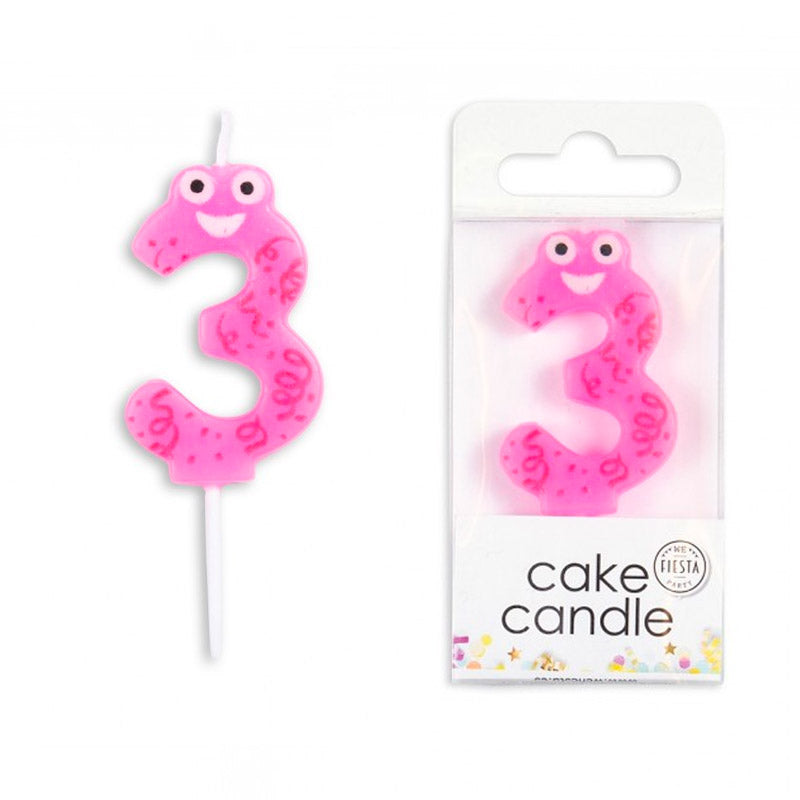 3 års pink funny face kagelys