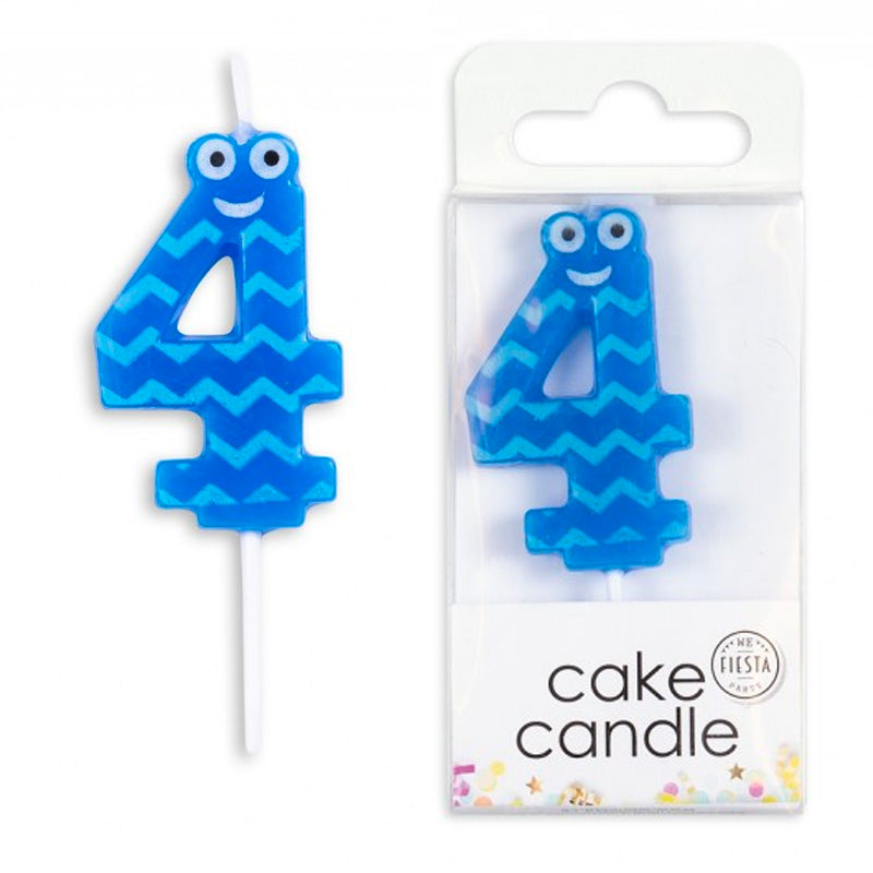 4 års blå Funny Face kagelys