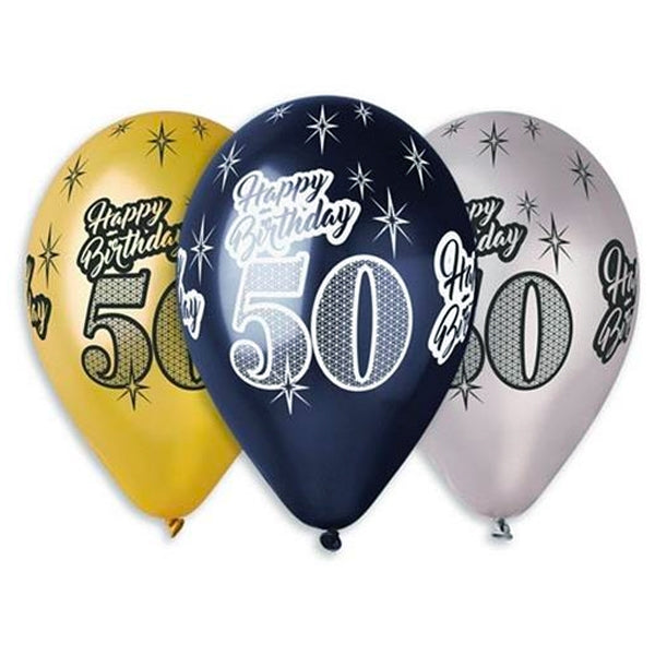 50 års metallic balloner - 6 stk.