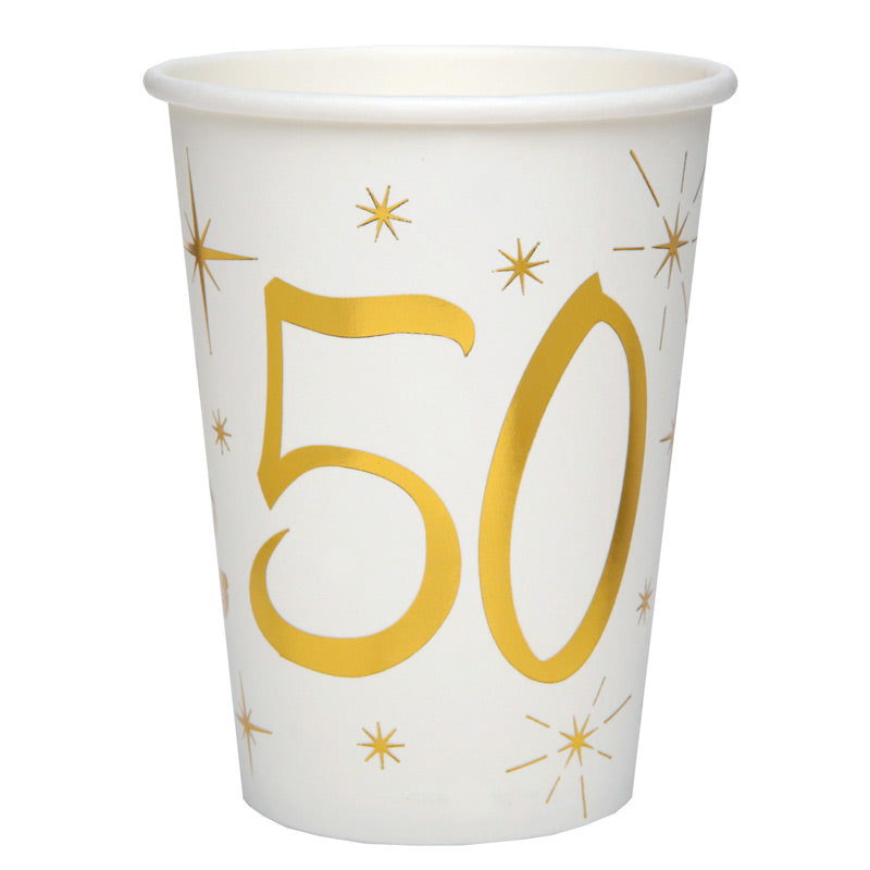 50 års pap kop, hvid og guld, 1 stk.
