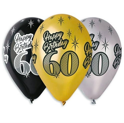 60 års metallic latexballoner, 6 stk, 30 cm.