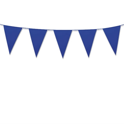 Stor blå plast vimpel - 30x45 cm, 10 m.