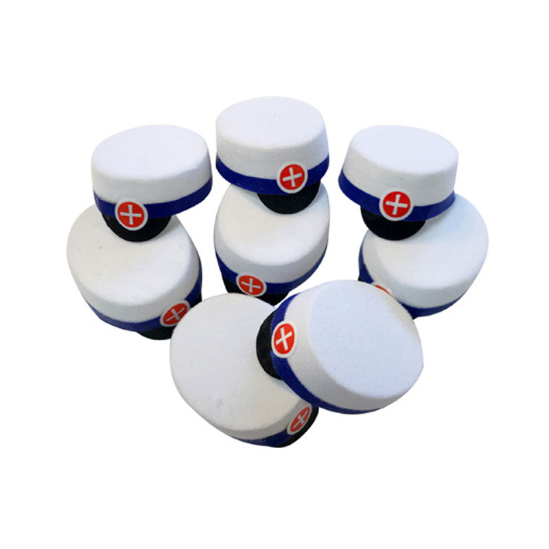 små konfettihuer med blåt bånd