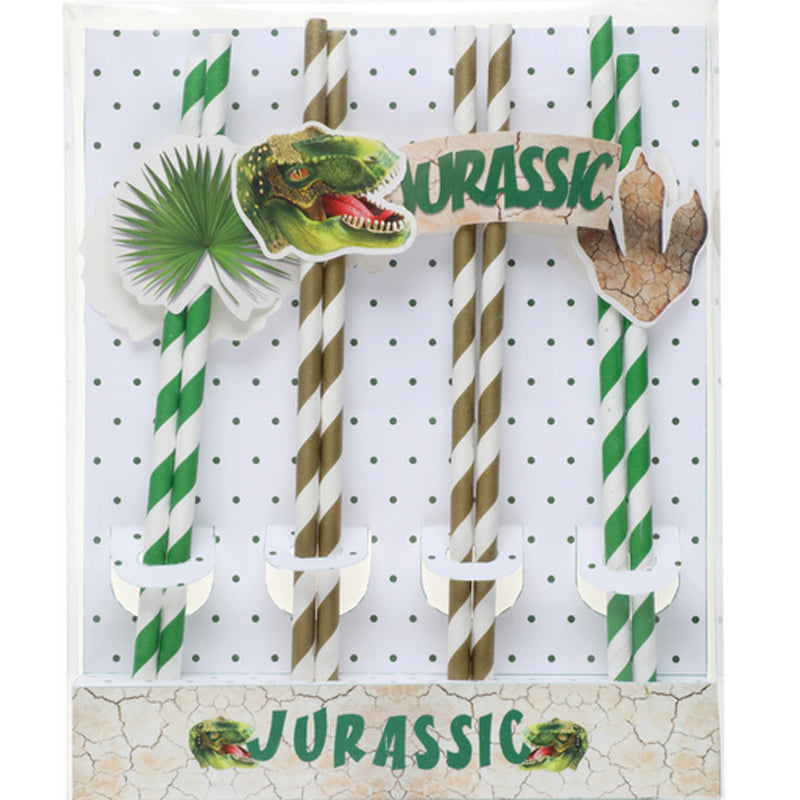 Dinosaur papir sugerør "Jurassic" 8 stk.