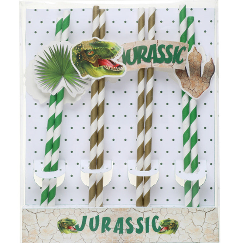 Dinosaur papir sugerør "Jurassic" 8 stk.
