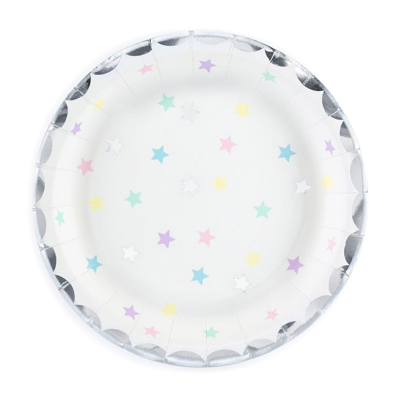 Pap tallerken med sølvkant og pastel stjerner
