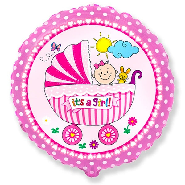 18" Folieballon Barnevogn Pink