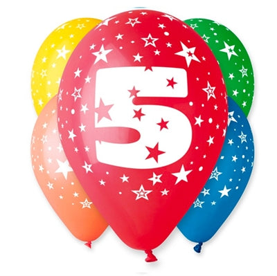 5 års balloner - 5 stk. 30 cm i dia