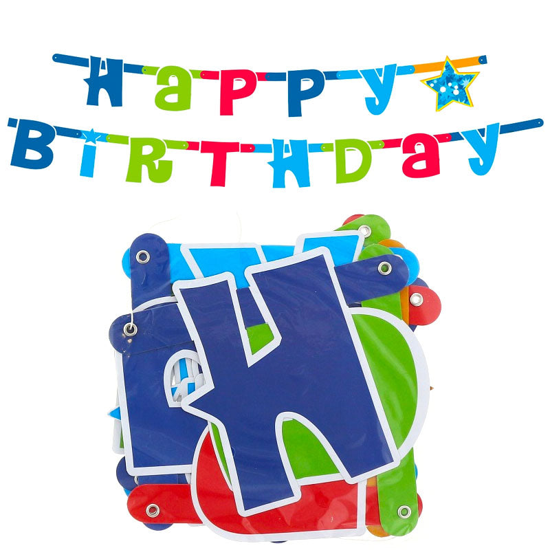 Happy Birthday bogstav guirlande i blå farver