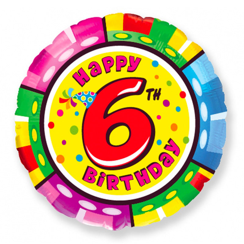 Folie ballon med Happy 6 th. Birthday - Send med Helium