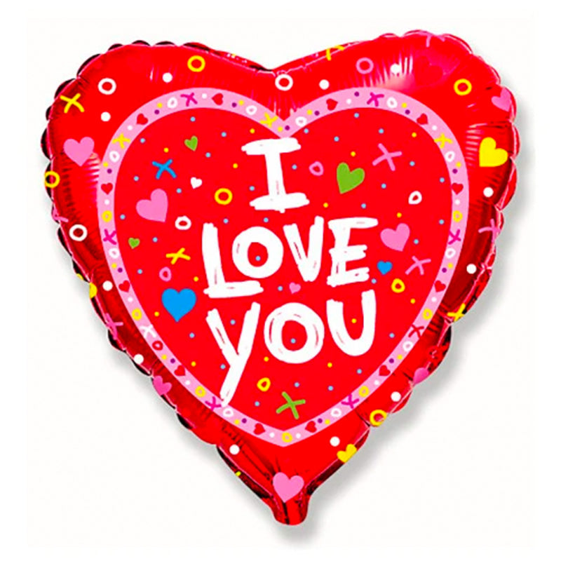 Folie Ballon "I love You " xo hjerte - Send med Helium