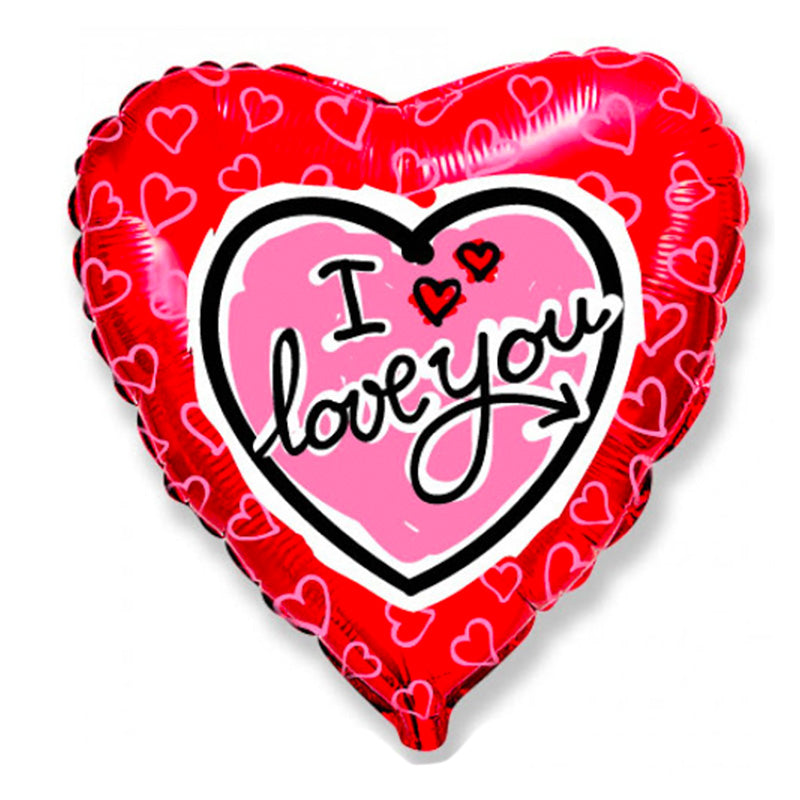 Folie Ballon "I love You " i pink hjerte - Send med Helium