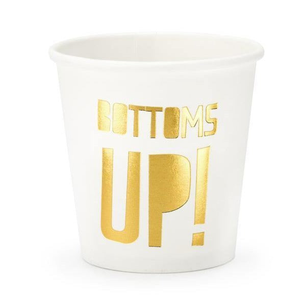 Pap kop - Bottoms up i hvid & guld 6 stk