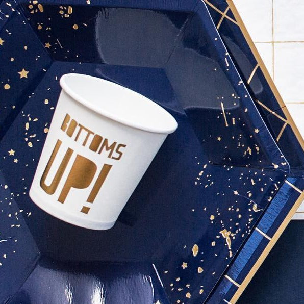 Pap kop - Bottoms up i hvid & guld 6 stk