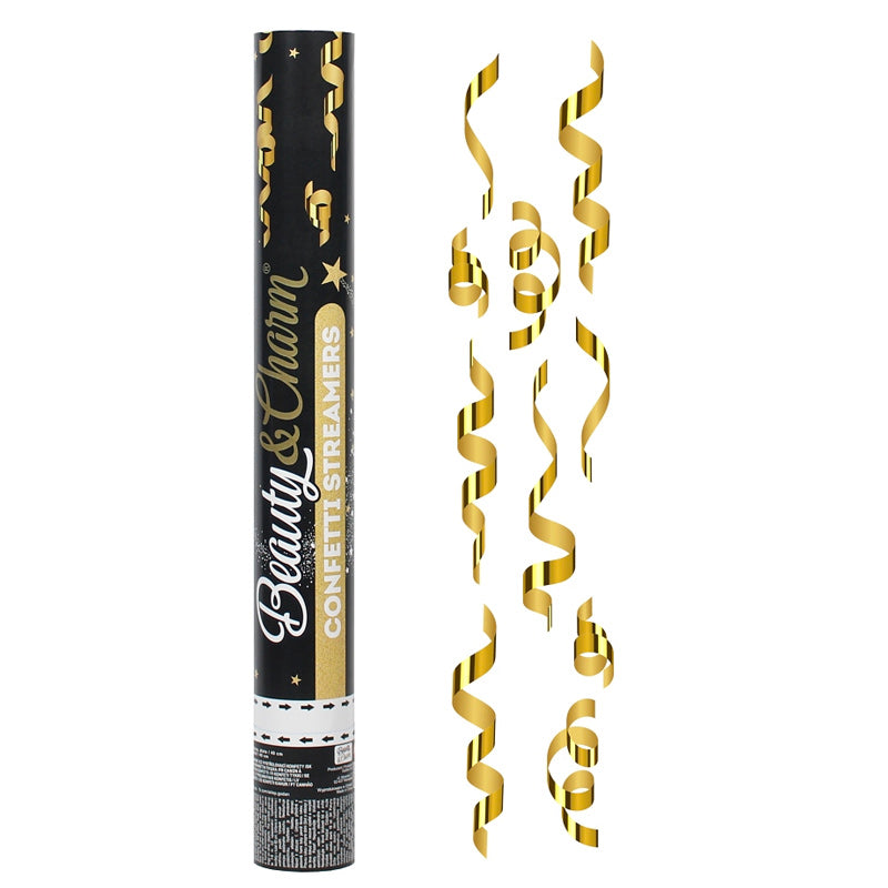 Konfettirør Guld folie spiraler 40 cm