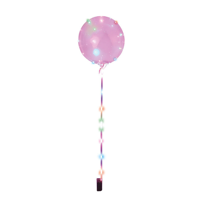 Pink LED ballon med pind, 1 stk.
