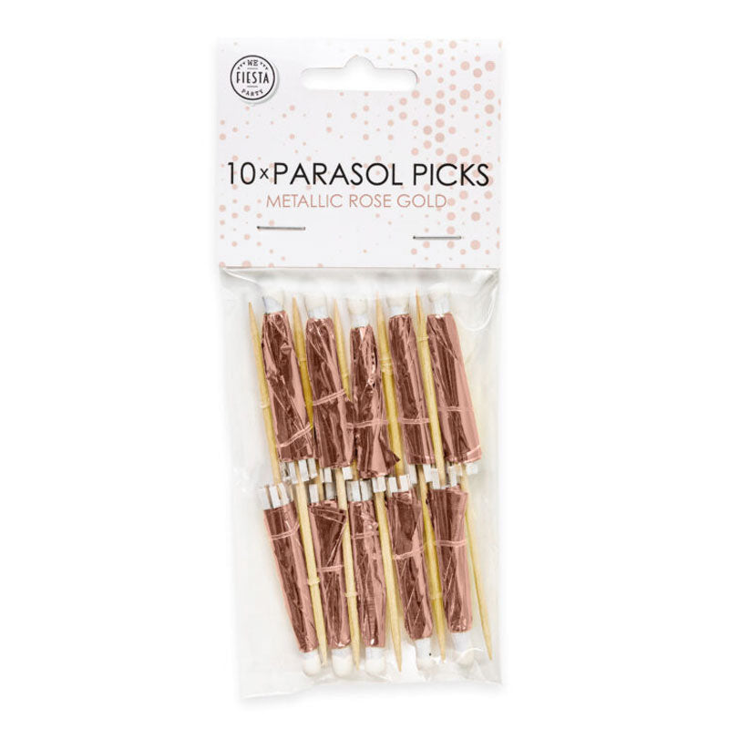 Rose gold drinks parasol, 10 stk.