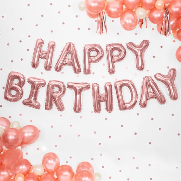"Happy Birthday" folie ballonsæt - rose gold