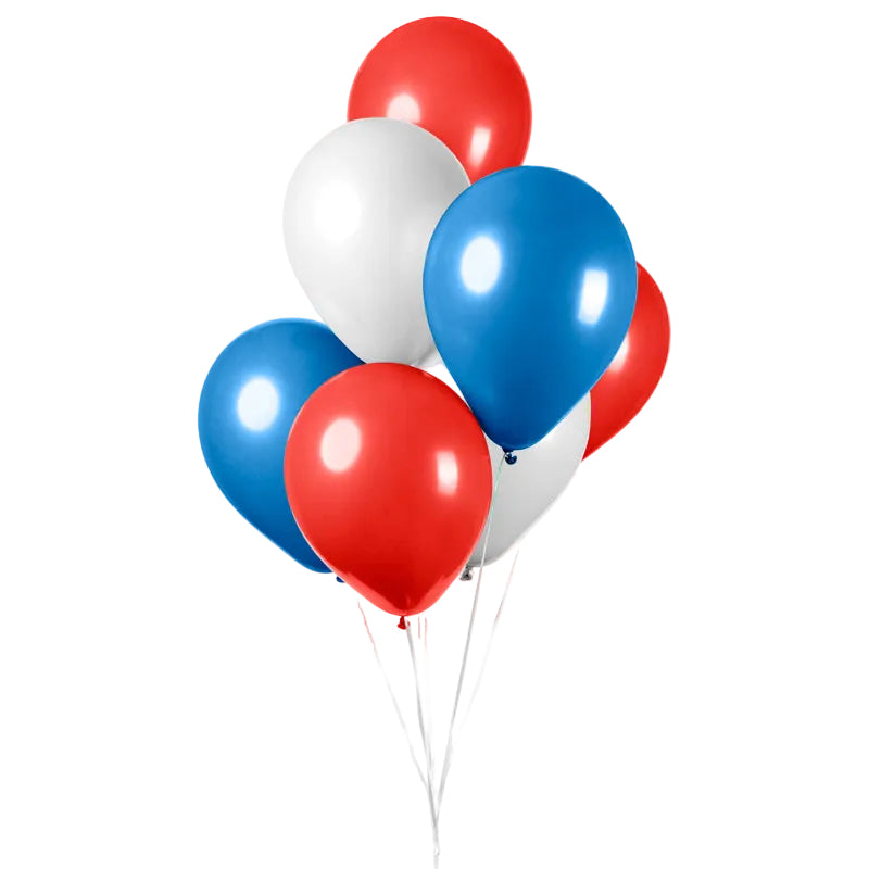 Rød, hvid og blå ballonmix, 10 stk.