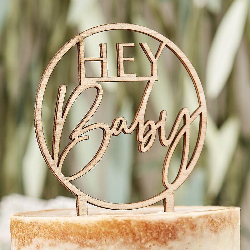 Kagetoppe af træ til babyshower - Hey Baby