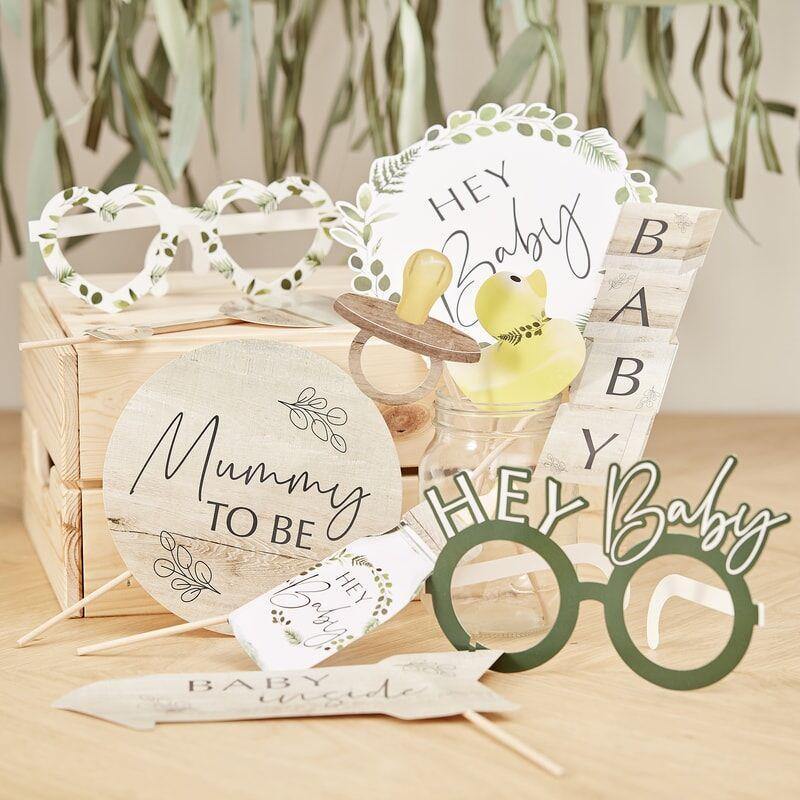 Babyshower photo booth rekvisitter i botanisk stil, 10 dele