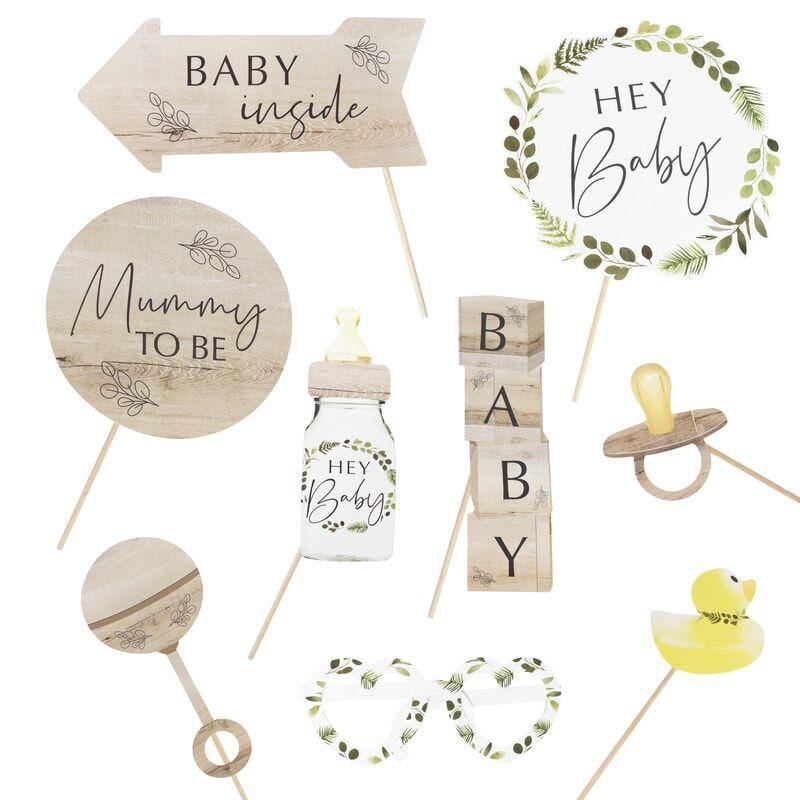 Babyshower photo booth rekvisitter i botanisk stil, 10 dele