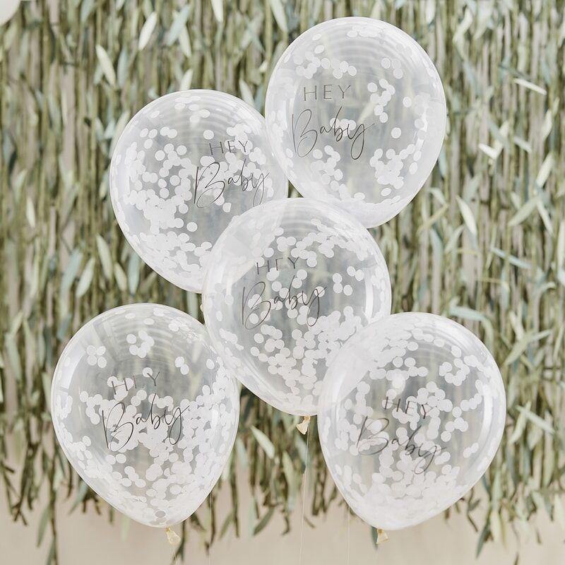 Baby shower konfetti balloner - hey baby, 5 stk 