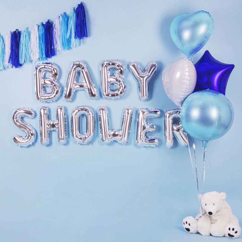 Babyblå folieballon med øvrige