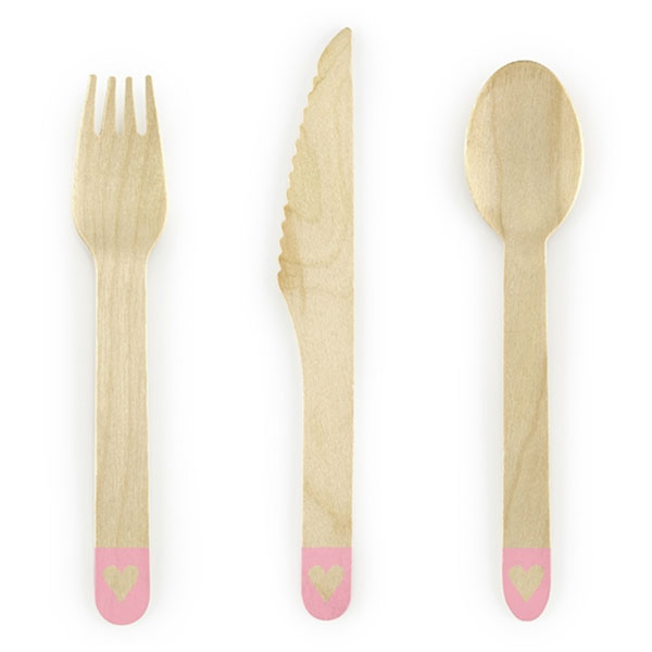 Træbestik med pink bund 6 pers.