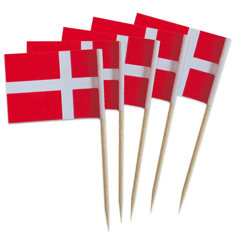 Danske kageflag med træpind 50 stk