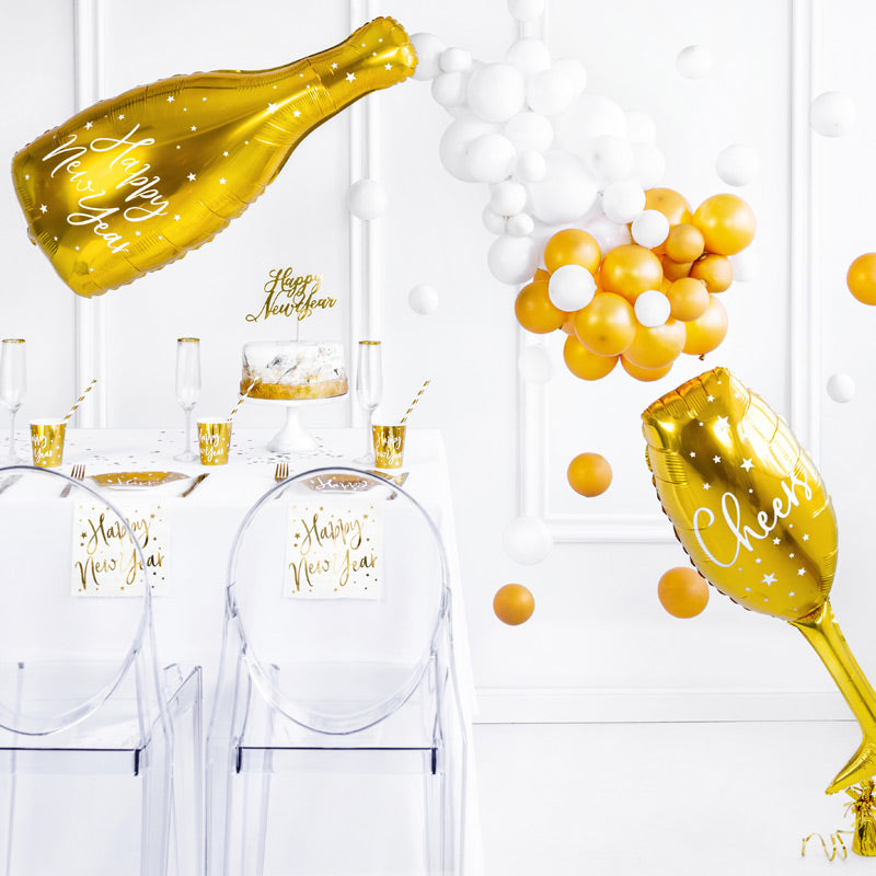 Nytårs champagneflaske folieballon i metal guld