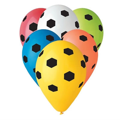Farvestrålende fodbold latexballoner, 5 stk, 12"