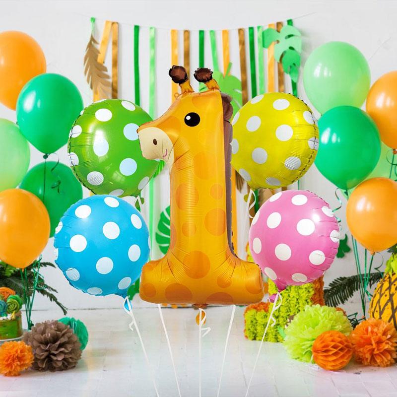 1 års Giraf sæt med 5 stk. Folieballoner