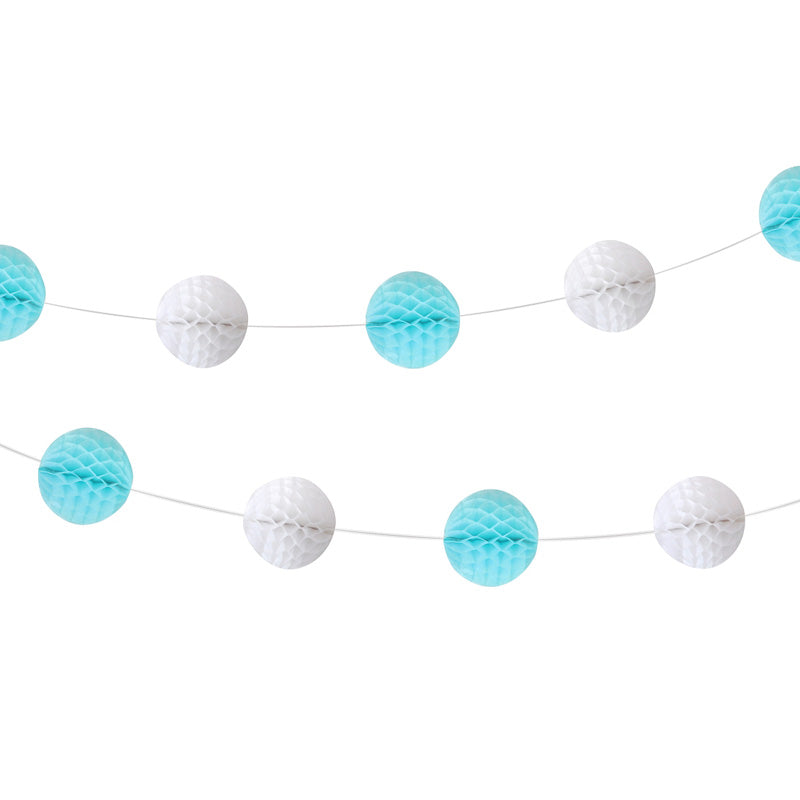 Blå og hvid Honeycomb guirlande 250 cm