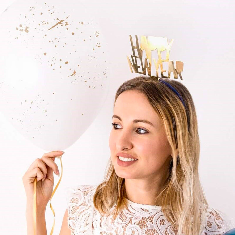 Happy new year hårbånd med tekst - guld