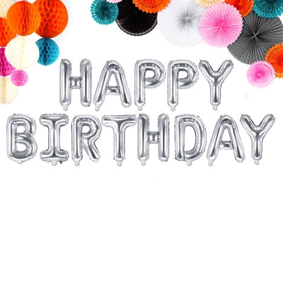 Happy Birthday Ballon guirlande - Sølv