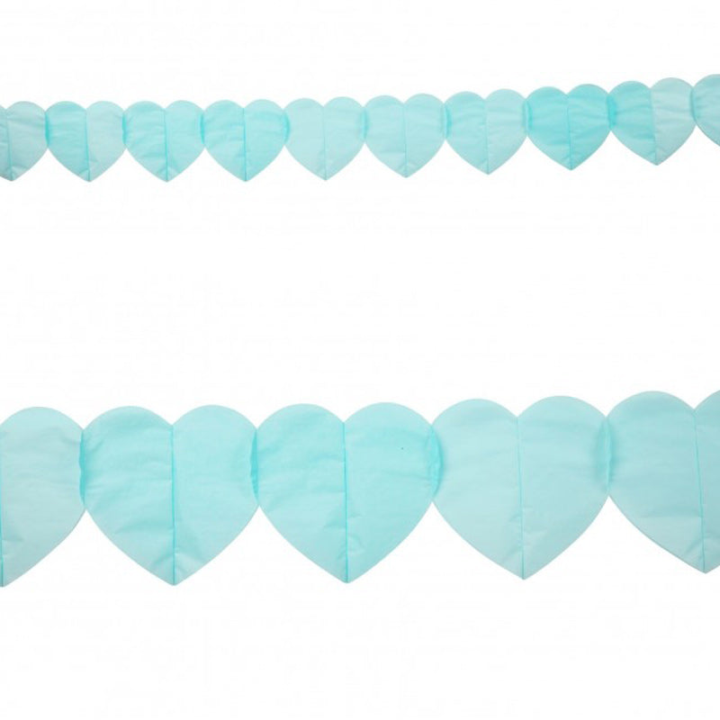 Lys blå papir hjerteguirlande, 6 m.