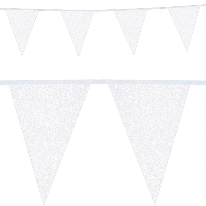 Hvid glitter vimpel i pap 6m