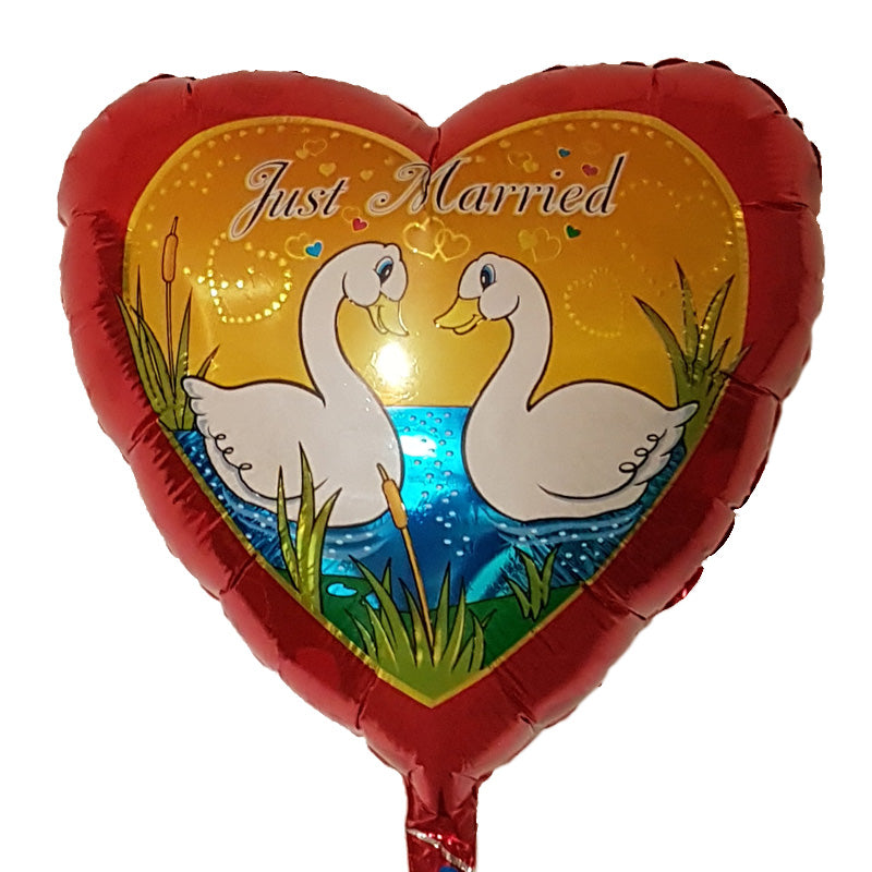 Folie Ballon Just Married med svaner - Send med Helium