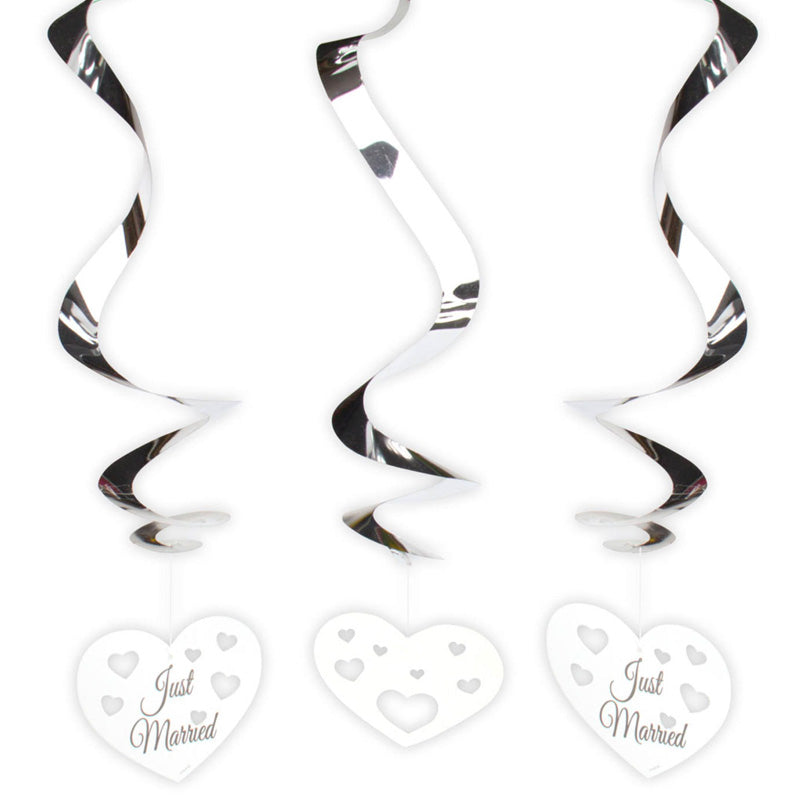 Just Married hjerte spiraler 3 stk.