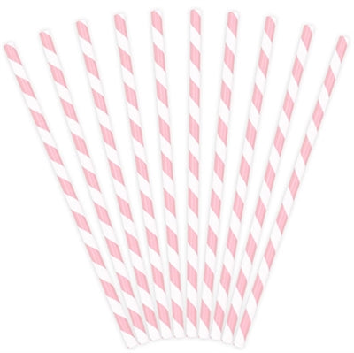 Pink papirsugerør med striber 10 stk.