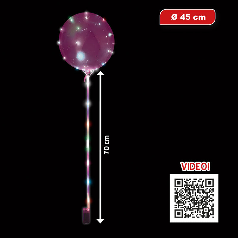 Pink LED ballon med pind, 1 stk.
