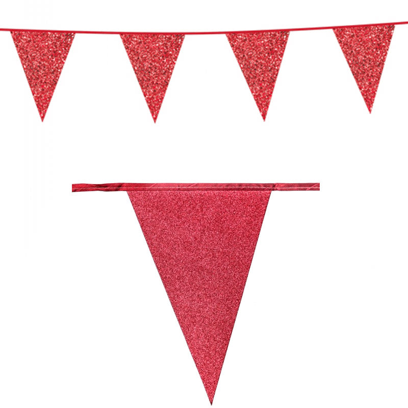 Rød glitter vimpel i pap 6m