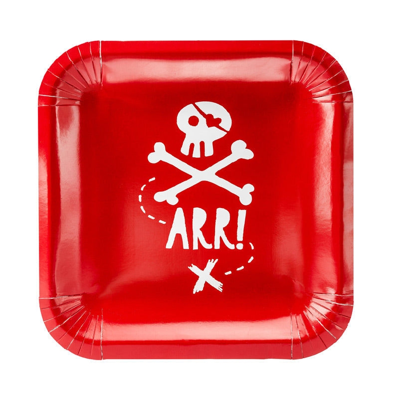 Rød Pirat tallerken 20 cm, 6 stk.