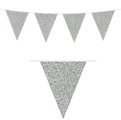 Sølv glitter vimpel i pap 6m