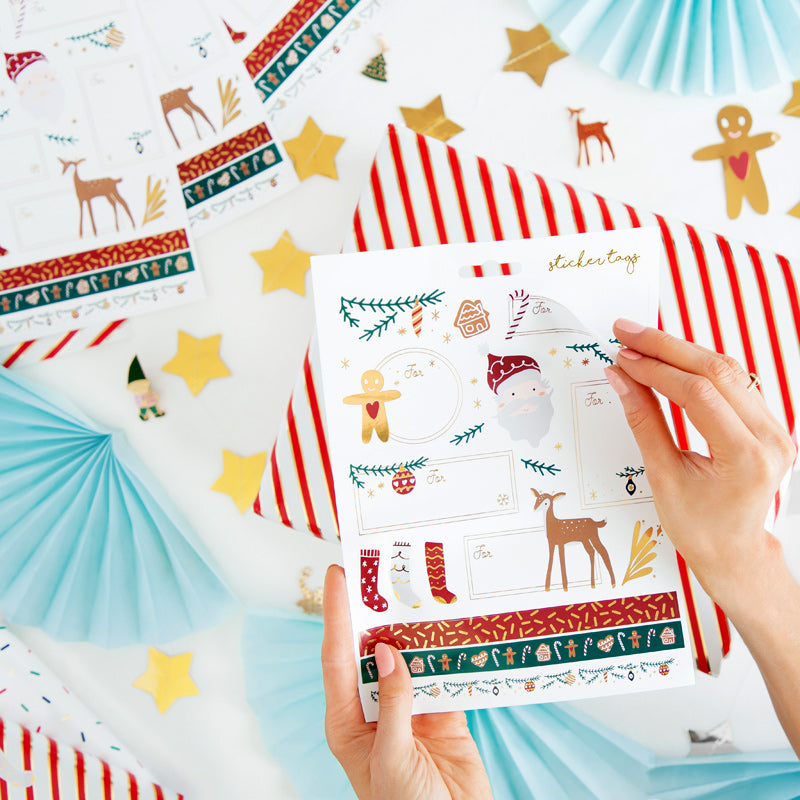 Juleklistermærker med gavemærker, 1 ark.